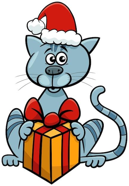 Gato de desenho animado ou gatinho presente na época do natal