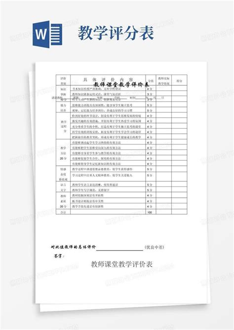 教师课堂教学评价表word模板下载编号qggndogw熊猫办公