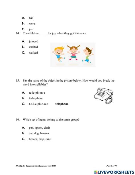 Grade 2 Language Arts Diagnostic Test Online Exercise For Live Worksheets Library