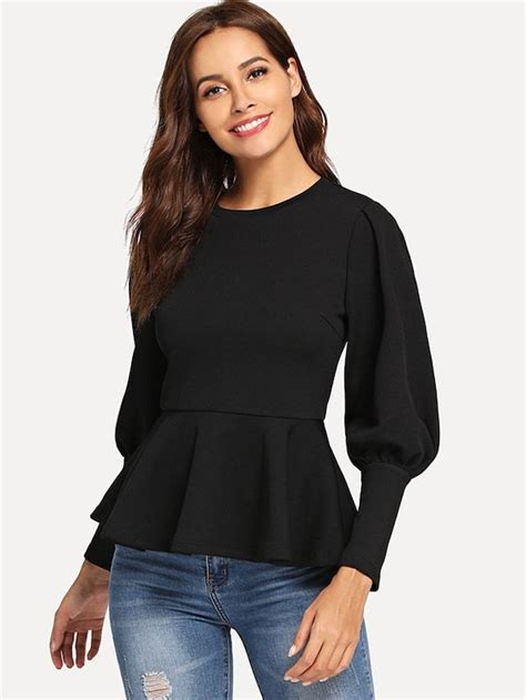 Leg Of Mutton Sleeve Peplum Tee Sheinsheinside Top Peplo Vestiti