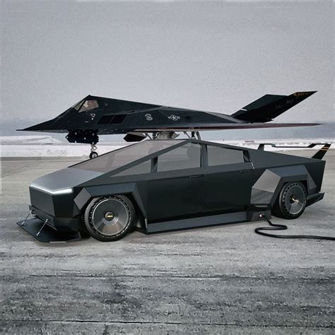 Slammed Tesla Cybertruck Meets F 117 Becomes A Stealth Bomber