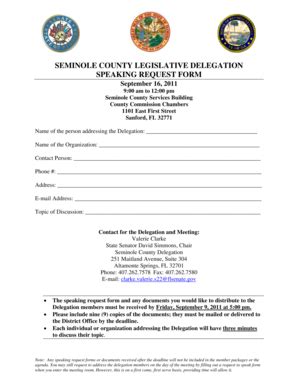 Fillable Online Seminole County Legislative Delegation Speaking Request