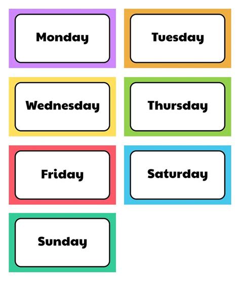 Four Days Of The Week Labels With Different Colors And Numbers On Them