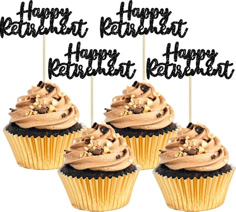 Amazon Pcs Happy Retirement Cupcake Toppers Black Glitter