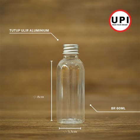 Jual BOTOL PET BR 60ML CLEAR TUTUP ULIR ALUMINIUM SILVER WADAH ISI