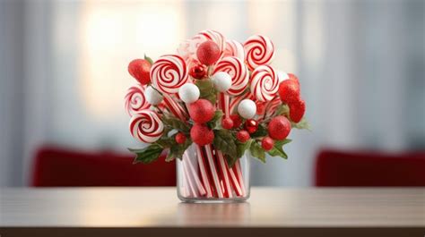 Premium Ai Image Festive Candy Cane Bouquet In A Vase