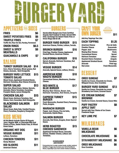 Menu Of Burger Yard In Miami Beach FL 33139