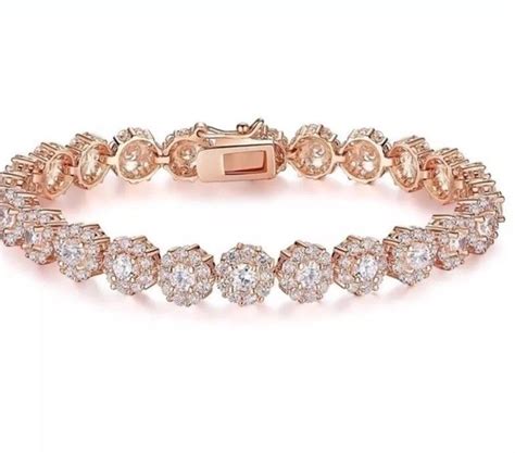 Womens Bracelet Cubic Zircon Chain 18k Rose And White Link Exquisite