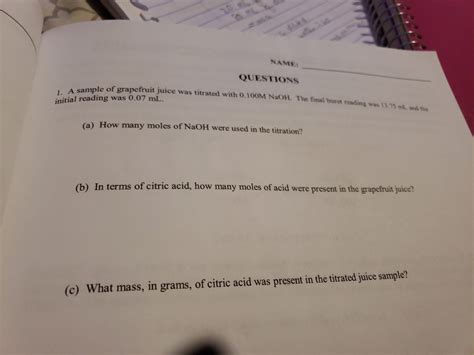 Solved C What Mass In Grams Of Citric Acid Was Present Chegg