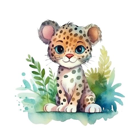 Premium Photo Watercolor Illustration Of A Leopard Cub