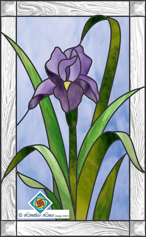 Iris Stained Glass Pattern Pdf Digital Instant Download Intermediate Flowers Etsy