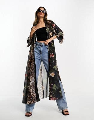 Allsaints Elsa Sara Kimono In Leopard Floral Panels Asos