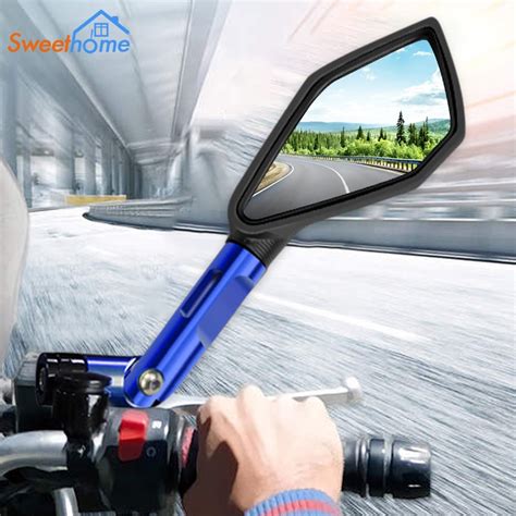 Universal Side Mirror 7 8 22mm Bar End Mirror Blue Mirror Balancer CNC