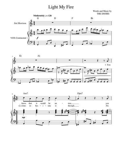 Light My Fire Sheet Music For Organ Vocals Solo Download And Print