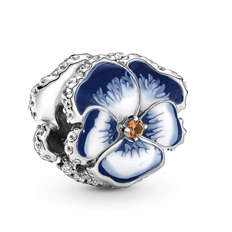 Pandora Blue Pansy Flower Enamel & CZ Charm