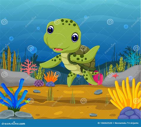 Cartoon turtle underwater stock vector. Illustration of life - 106062528