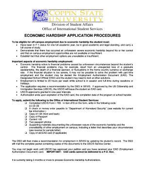 Fillable Online Economic Hardship Application Procedures Fax Email