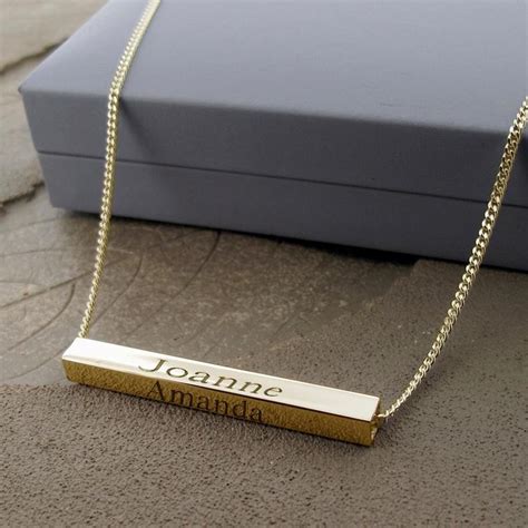 3d Gold Plated Personalised Horizontal Name Bar Necklace Engraved Bar