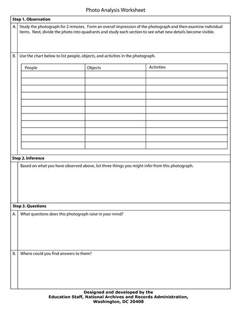 Photo Analysis Worksheet A Step 1 Observation Photo Analysis