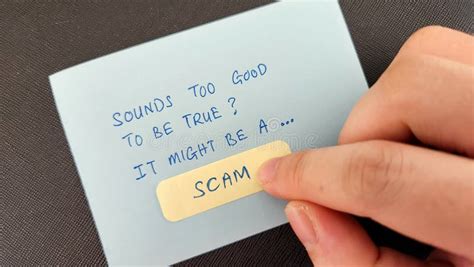 Scam Alert Concept. Finger Pointing a Note with the Words Sounds Too ...