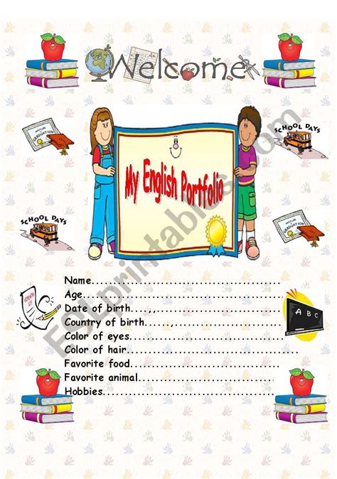 English Portfolio Cover - ESL worksheet by Victoria-Ladybug