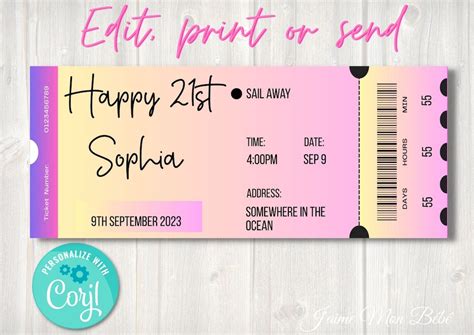 Birthday Ticket Printable Ticket Gift Ticket Customisable - Etsy