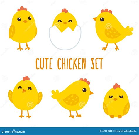 Cute Cartoon Chicken Set Stock Vector Illustration Of Icon