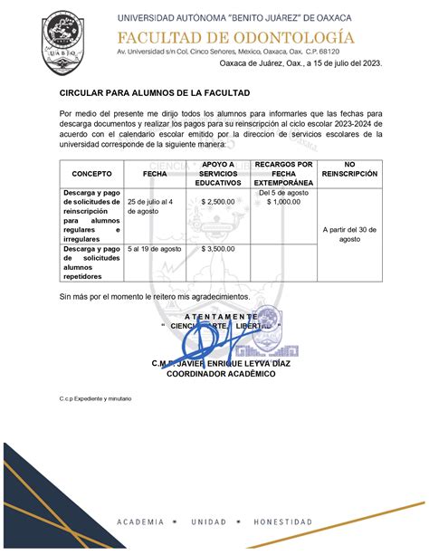 Fechas Para Descarga Y Pago De Solicitudes De Reinscripcion Odontolog A