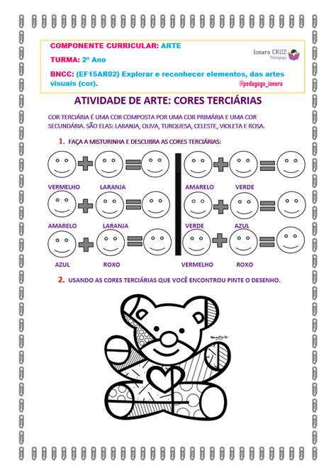 Atividade cores terciárias BNCC Atividades de arte Atividades