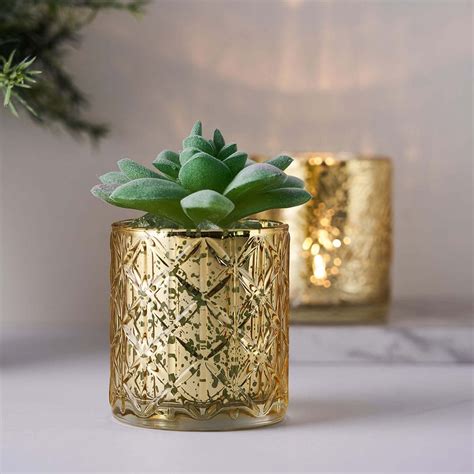 6 Pack Gold Mercury Glass Geometric Candle Holders