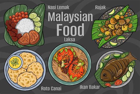 Premium Vector Malaysian Food A Set Of Classic Dishes Cartoon Hand