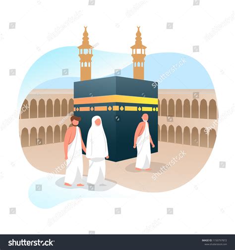 Hajj Muslim Around Kaaba Islamic Greeting Stock Vector Royalty Free