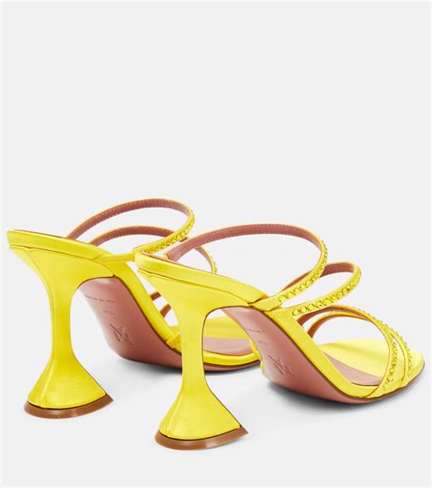 Naima Embellished Satin Sandals In Yellow Amina Muaddi Mytheresa