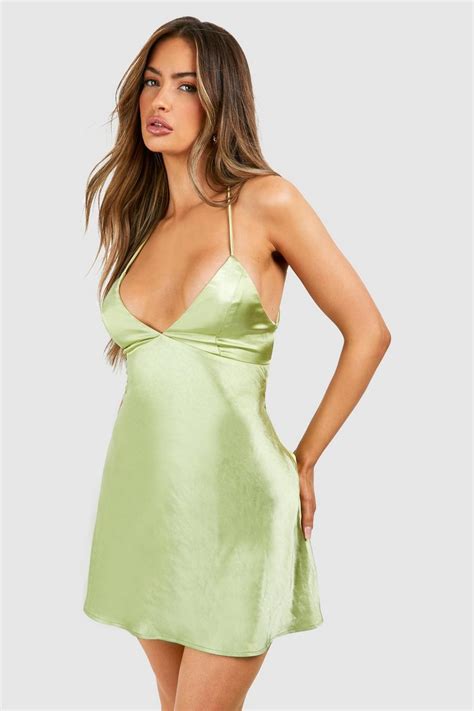 Satin Cross Back Mini Slip Dress Boohoo Uk