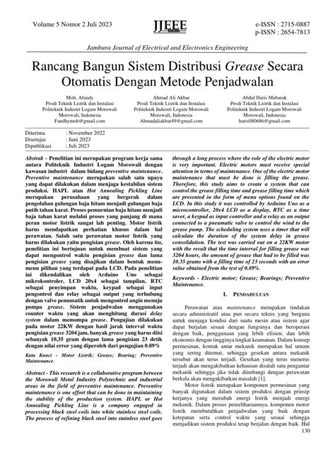 Pdf Rancang Bangun Sistem Distribusi Grease Secara Otomatis Dengan