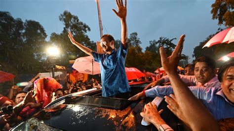 In Pics Arvind Kejriwal Walks Out Of Tihar Jail Gets Grand Welcome