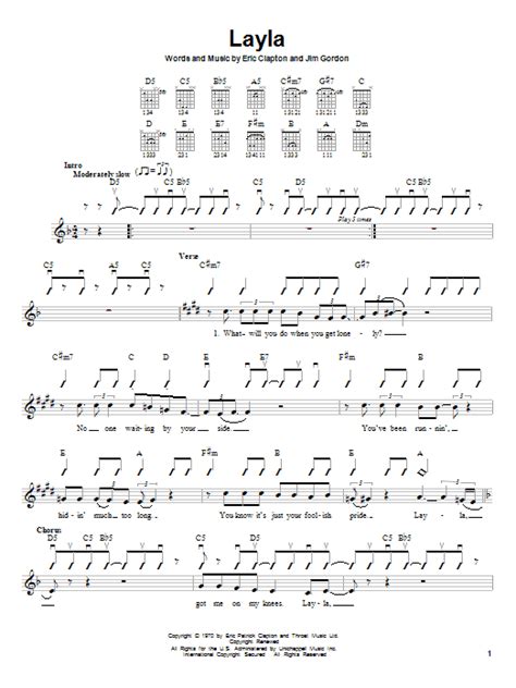 Layla By Eric Clapton Sheet Music For Easy Guitar At Sheet Music Direct