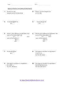 Sigma Notation Worksheets