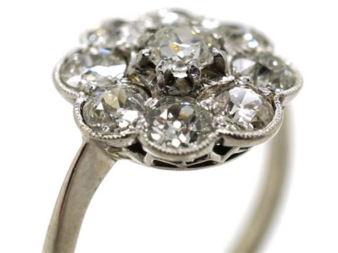 Edwardian 18ct White Gold Diamond Daisy Cluster Ring 211L The