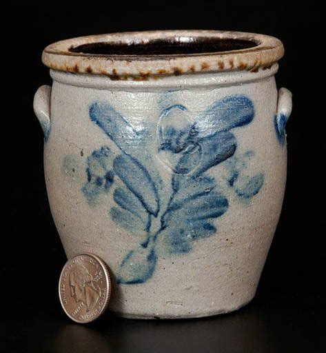 Miniature Stoneware Crock With Floral Decoration