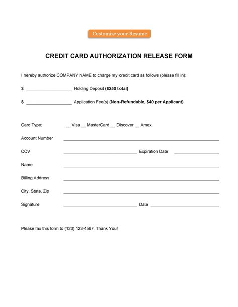 Free Credit Card Authorization Form Template