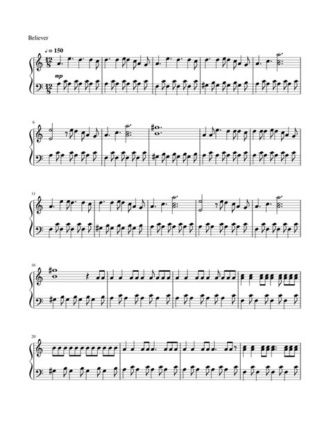 Believer by Imagine Dragons in C Major Sheet music for Piano (Solo ...