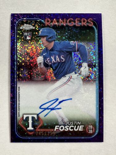 Justin Foscue Topps Chrome Purple Speckle Rookie Auto Rangers