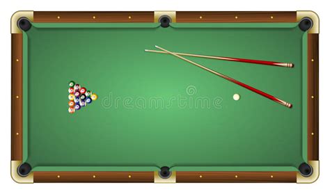 Top View Of A Green Pool Table With Balls And Cues Stock Vector