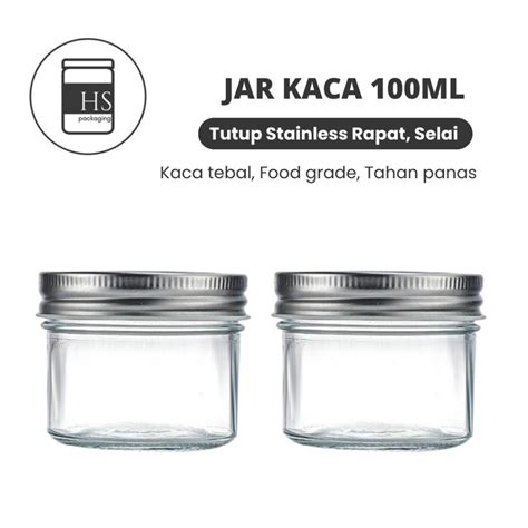 Jual HS PACKAGING Tutup Stainless 100ml Toples Jar Botol Kaca