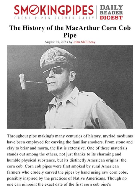 Smokingpipes The History Of The Macarthur Corn Cob Pipe Daily