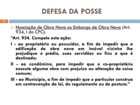 PPT DIREITO DAS COISAS POSSE DEFESA DA POSSE PowerPoint