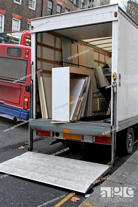 Moving Truck Rental With Lift Ramp Parket at Busy Street, Stock Photo ...