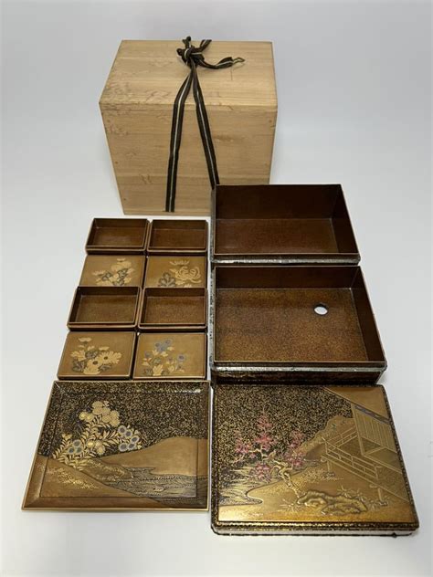 【やや傷や汚れあり】高級香道具一式 時代蒔絵『菊梅花草蒔絵 伽羅箱 蒔絵香合 手記録盆』箱付 香木＊お香＊沈香＊伽羅＊香道＊聞香＊六国五味