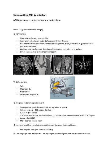 Samenvatting MRI Kennisclip 1 Tm Samenvatting MRI Kennisclip 1 MRI